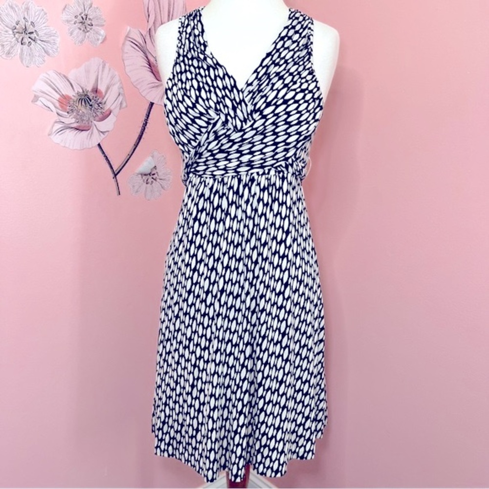 EUC XS Petite Banana Republic Dress Faux Wrap Black and Off White Silk & Linen